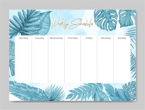 Premium Vector Weekly Schedule Template With Floral Design