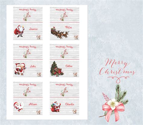 Printable Vintage Christmas Name Place Cards Editable In Etsy