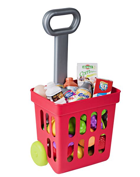 Playkidz Shopping Cart Fill And Roll Grocery Basket 24 Piece Toy