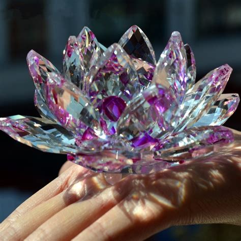 35 Inches Sparkle Crystal Glass Lotus Flower Craft Feng Shui Home