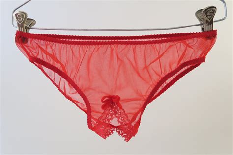 DEADSTOCK S Elsie Of Miami Red Sheer Crotchless Panties