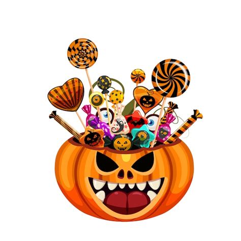Premium Vector Halloween Pumpkin Bag Basket Full Of Candies And Sweets