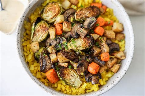 Turmeric Cauliflower Rice With Roasted Vegetables Bowl