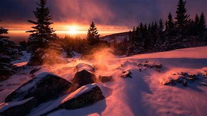 Winter Sunset Snow Wallpapers Desktop Nature 4k