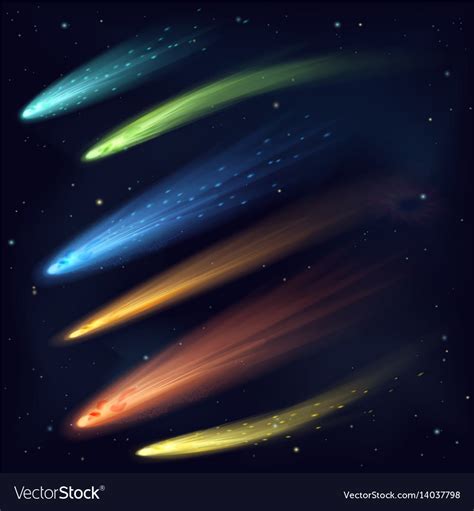 Different Meteors Comets And Fireballs Set In Vector Image