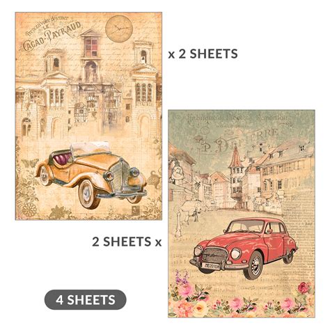 Decoupage Paper Vintage Rides A4 70gsm 2 Designs 4sheets Itsy Bitsy