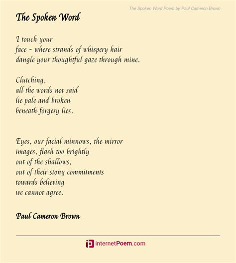 The Spoken Word Poem By Paul Cameron Brown