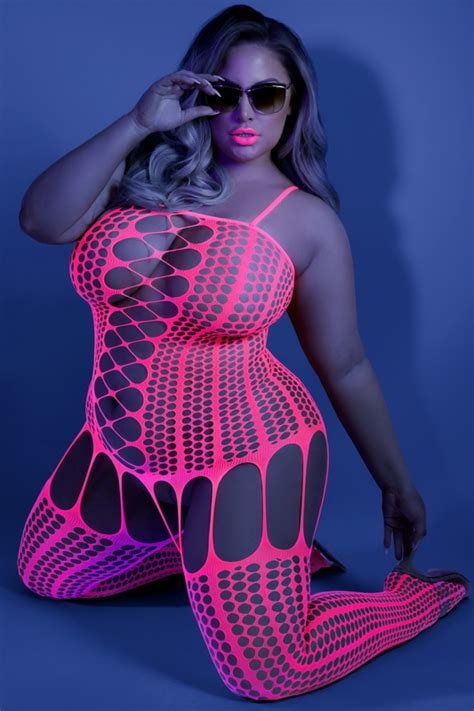 Plus Size Hypnotic Neon Pink Fishnet Bodystocking Spicy Lingerie