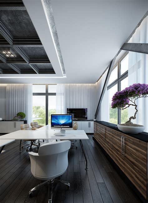 White Home Office Layout Interior Design Ideas