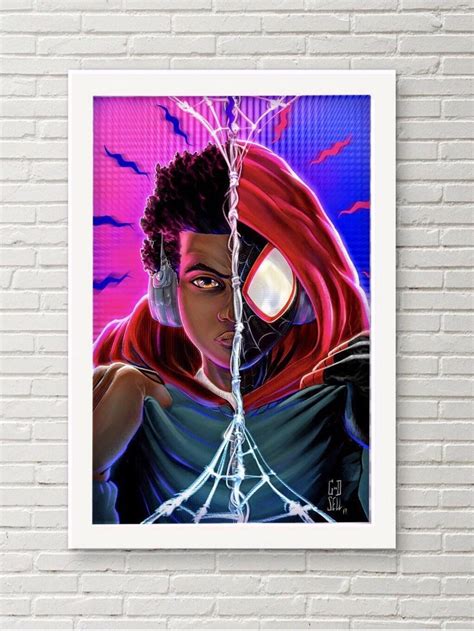 Miles Morales Poster Spiderman Into The Spiderverse Portrait Etsy Uk