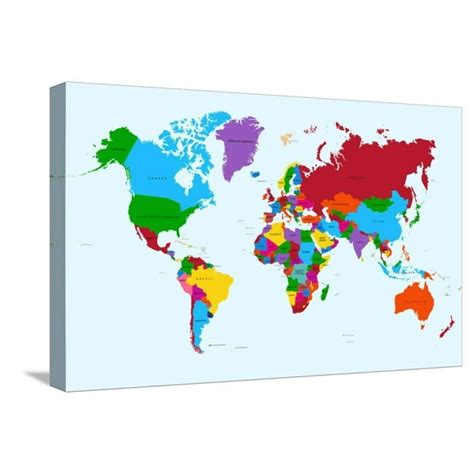 World Map Colorful Countries Stretched Canvas Print Wall Art By