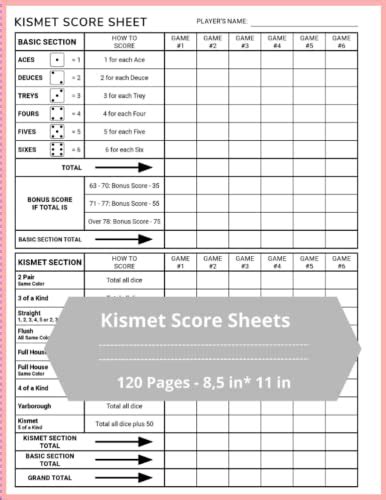 Kismet Score Sheets 120 Kismet Dice Game Score Sheets Kismet Scoring