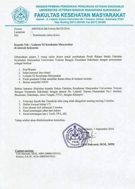 Rumah sakit nirmala suri sukoharjo new. Lowongan Kerja Dosen Universitas Veteran Bangun Nusantara ...