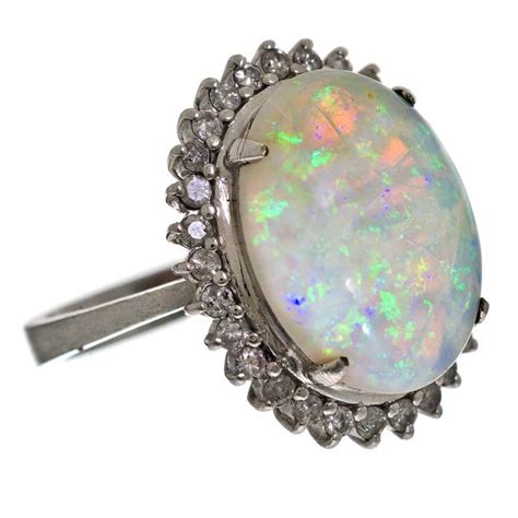 Estate 18ct White Gold Opal And Diamond Ring Rm103 Late 1960s