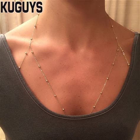 Kuguys Trendy Sexy Hollow Out Breast Chains Women Metal Gold Silver Necklaces Fashion Body