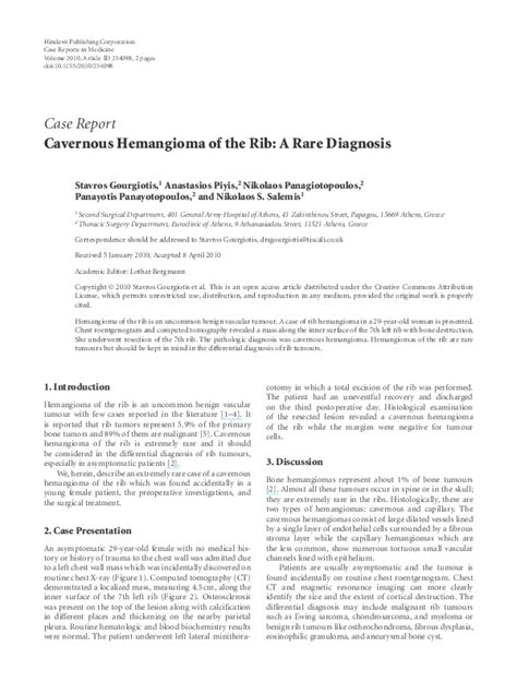 Pdf Cavernous Hemangioma Of The Rib A Rare Diagnosis Nikolaos