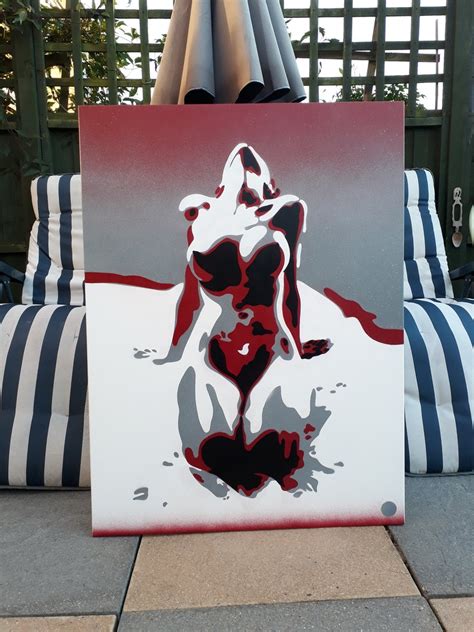 Abstract Nude Painting Red Grey White Black Canvas Bright Bold Beauty
