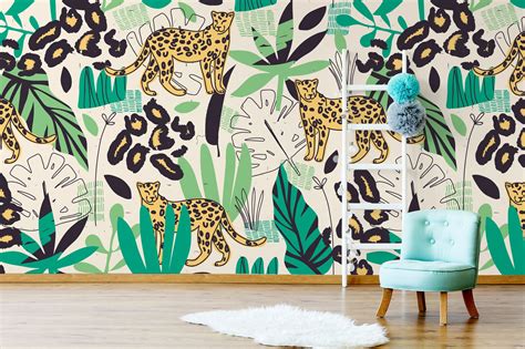 Jungle Wallpaper With Leopard Pattern For Kids Self Etsy Jungle