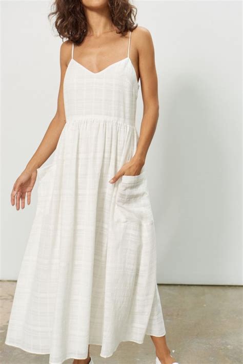 Mara Hoffman Agnes Pocket Midi Dress Textured Jacquard Stripe White Dresses Sleek Fashion