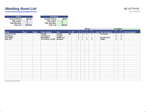 Wedding Guest List Template Google Sheets