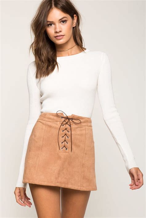 Agaci Suede Lace Up Mini Skirt Agaci Pencil Skirt Outfits