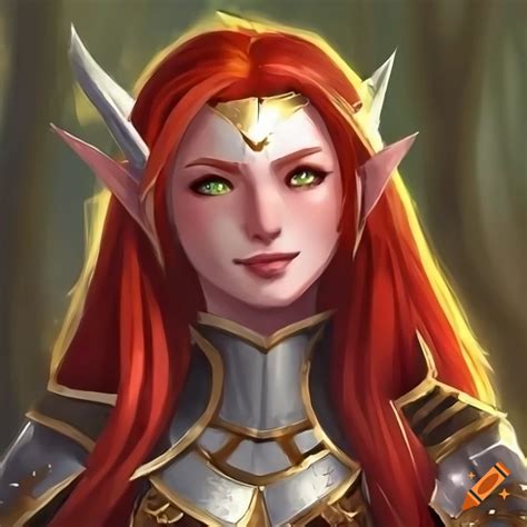 portrait of a beautiful red haired elf with green eyes on craiyon