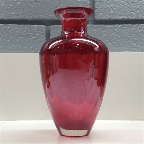 Hand Blown Red Art Glass Vase Signed Ebay