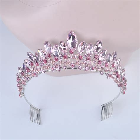 New Fashion Baroque Luxury Pink Crystal Bridal Crown Tiaras Women