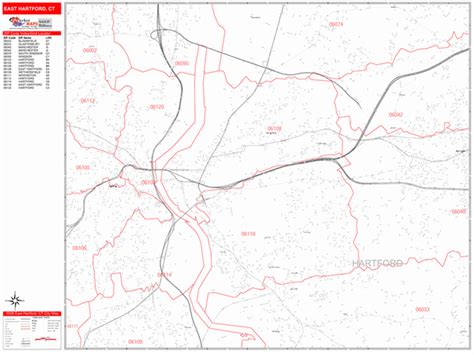 East Hartford Connecticut Zip Code Wall Map Red Line Style By Marketmaps