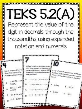 Represent Decimals with Expanded Notation TEKS 5.2A Task Cards | Math teks, Expanded notation ...