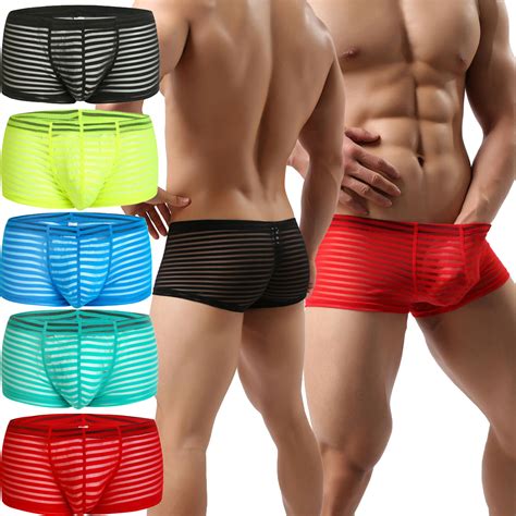 5pcs Men Sexy Striped Boxer Briefs Underwear Trunks Bulge Sheer Shorts M Xl 2xl Ebay