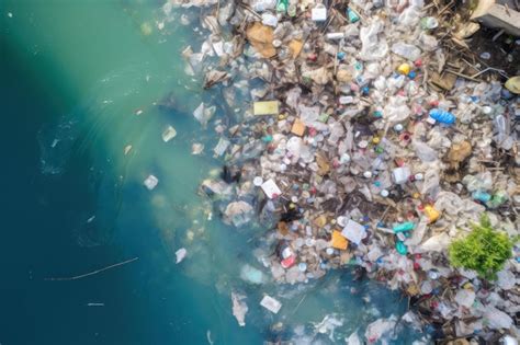 Premium Ai Image Aerial View Ocean Choked With Plastic Waste Water