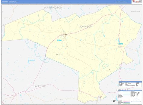 Johnson County Ga Zip Code Wall Map Basic Style By Marketmaps Mapsales