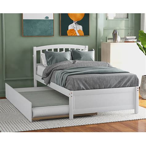 Topcobe Twin Size Platform Bed Wood Bed Frames With Trundle