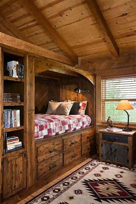 Cabin Bedroom With Rustic Built In Bed Bedroom Design Log Home