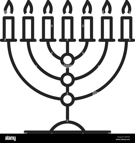 Seven Candles Hanukkah Menorah Isolated Line Art Vector Jewish