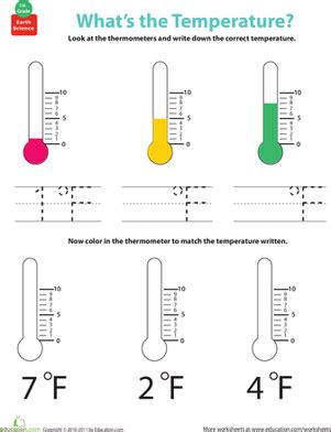 Using thermometer worksheet, students practice reading the temperature on thermometers. What's the Temperature? | Worksheet | Education.com
