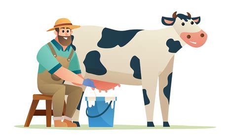 Granjero Feliz Ordeñando Vaca Ilustración 6461884 Vector En Vecteezy