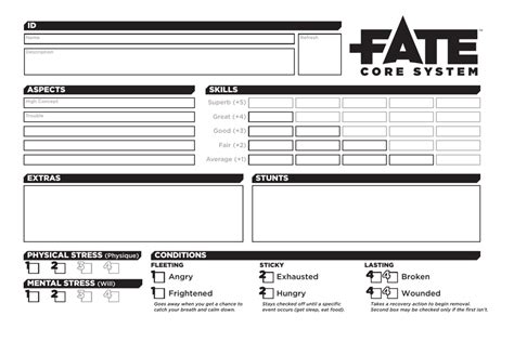 Fate Core System Character Sheet Download Printable Pdf Templateroller