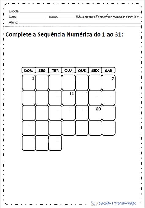 Atividades De Matemática 1 Ano Sequencia Numérica Complete Educação