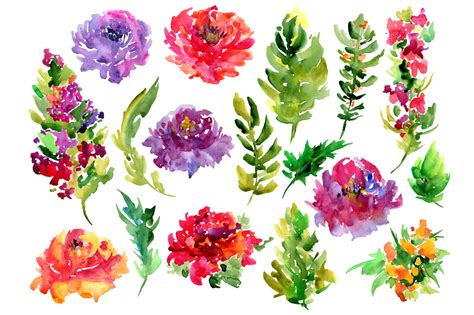 How to watercolor flowers procreate. Bright watercolor flowers, 17 png