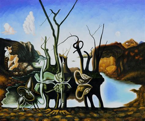 An Abstract Painting With Animals And Trees In The Background