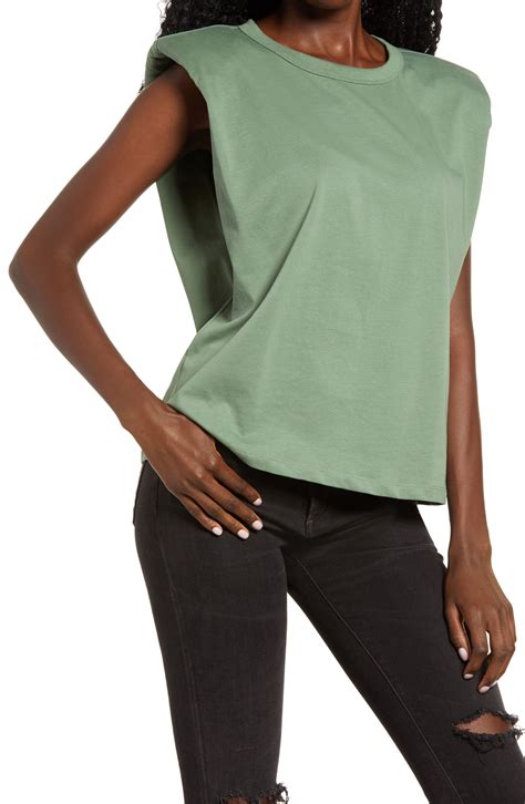 Padded Shoulders Frame This Soft Cotton T Shirt Thats Ideal For An Off