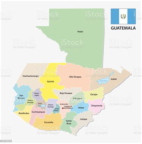 Ilustración De Mapa Administrativo Y Político De Guatemala Con Bandera