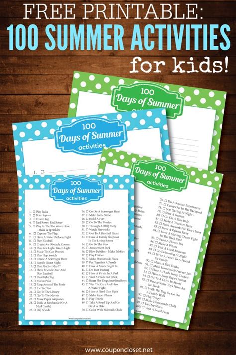 100 Days Of Kids Summer Activities Free Printable