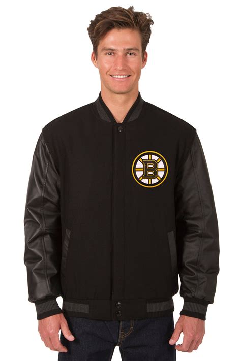 Boston Bruins Wool And Leather Reversible Jacket W Embroidered Logos