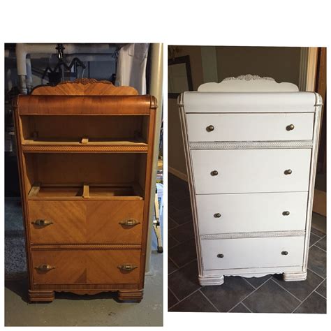 Two Pictures Side By Side One Has A White Dresser And The Other Has A