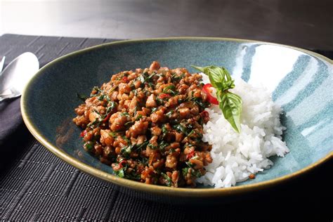 Pad ga prao (pad ga prow) is a spicy, quick and easy to make, flavorful thai dish that tastes the best when served with steamed rice. Spicy Thai Basil Chicken (Pad Krapow Gai) Recipe - Allrecipes.com