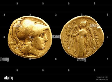 Two Sides Of An Ancient Greek Gold Coin With Alexander The Great