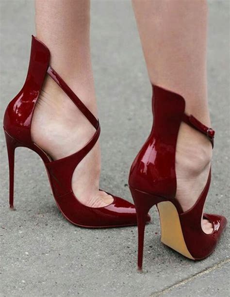 Burgundy Sexy High Heels 2020 Pointed Toe Criss Cross Patent Leather